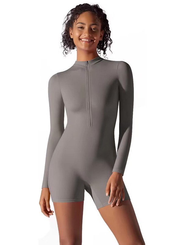 Grey Sporty Zip Romper