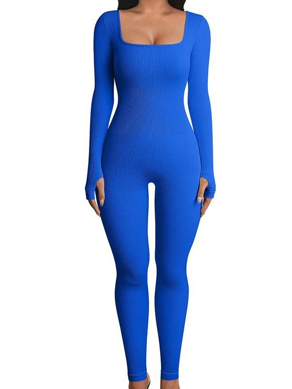 Square Neck Blue Catsuit