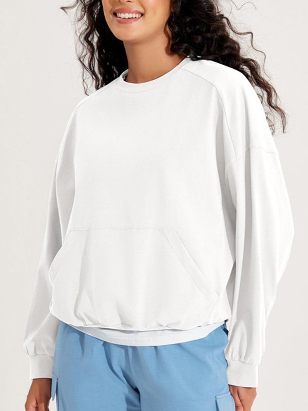 White Pullover with Kangaroo Pocket