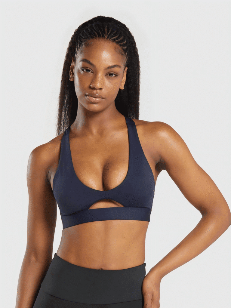 Navy Blue Sports Bra with Cut-out Detail