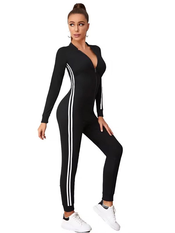 Striped Black Zip Romper