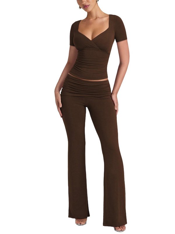 Brown V-Neck Yoga Set