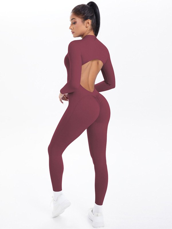 Open Back Wine Red Catsuit