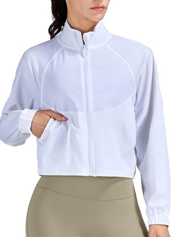 White Cropped Windbreaker Jacket