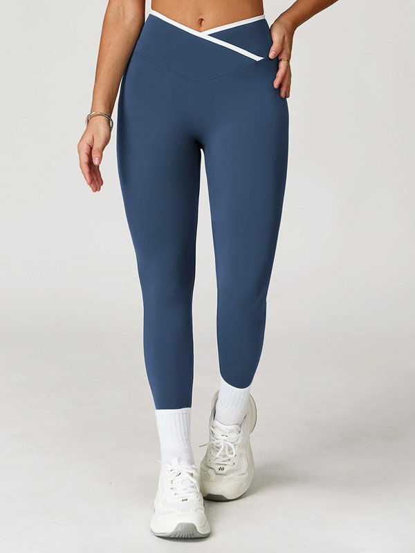 Crossover Waist Blue Leggings