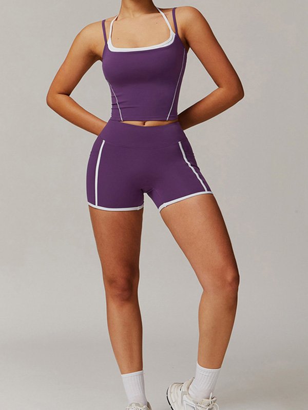 Purple Piped Active Shorts