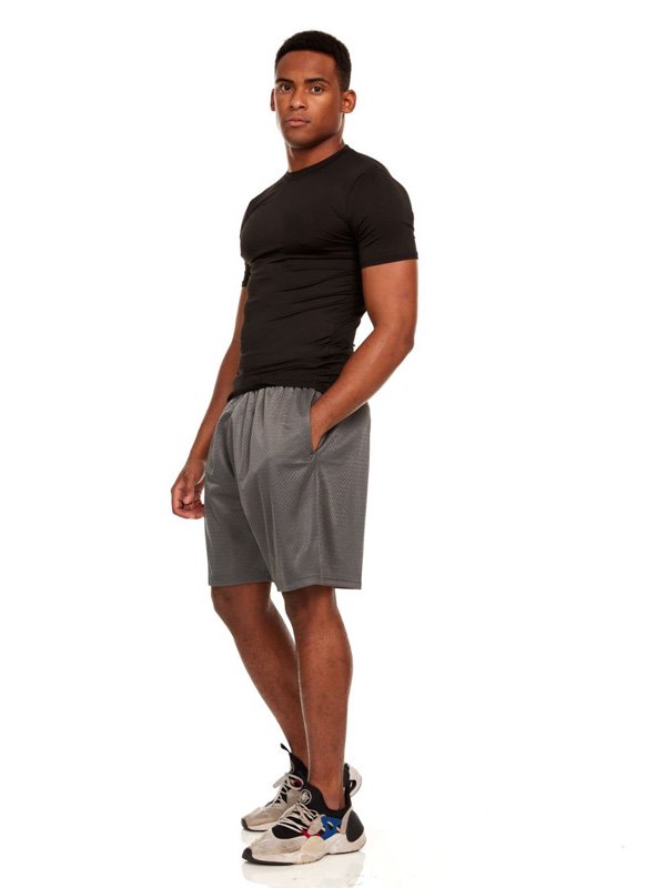 Slim Black Gym Shirt with Mesh Shorts