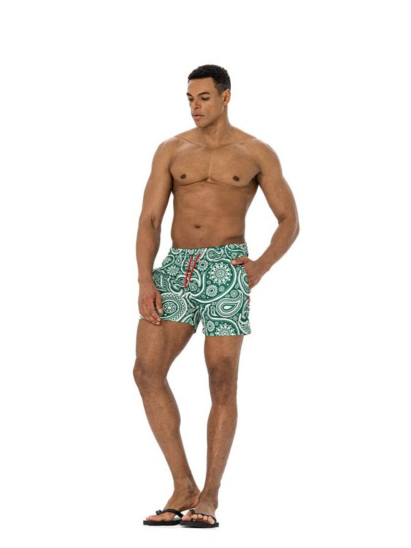 Green Paisley Swim Shorts