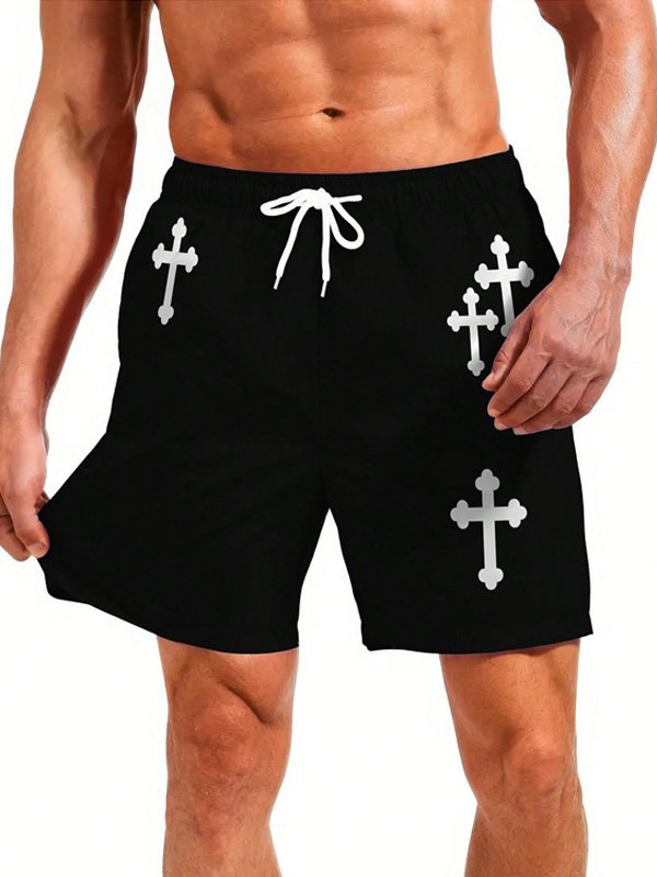Black Shorts with Cross Print