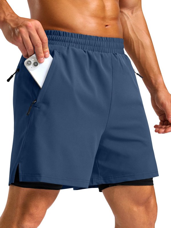 Blue Zipper Pocket Sports Shorts