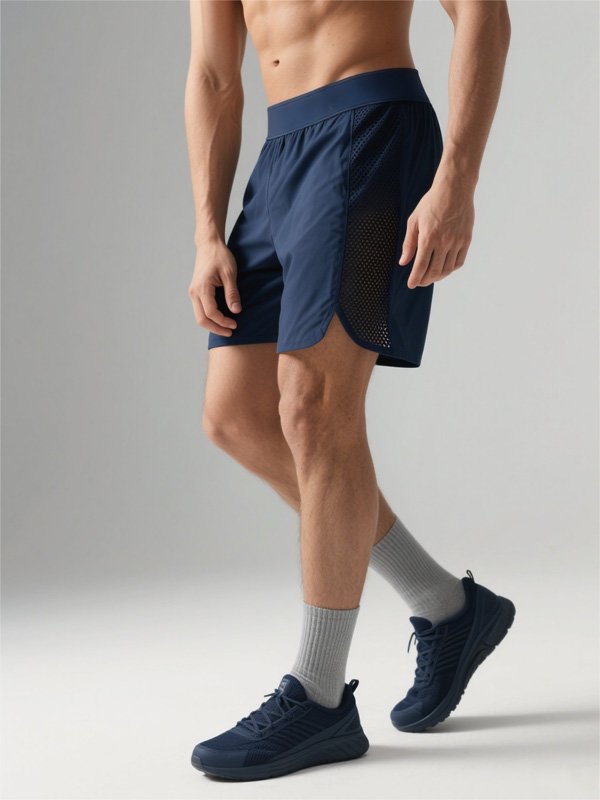 Navy Mesh Shorts with Trim