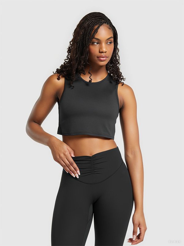 Black Ruched Crop Tank