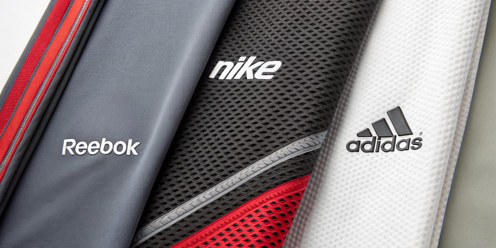 Close-up of Reebok, Nike, and Adidas training fabrics