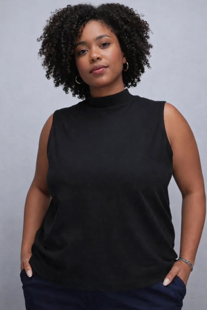 Black Essential High Neck Tank